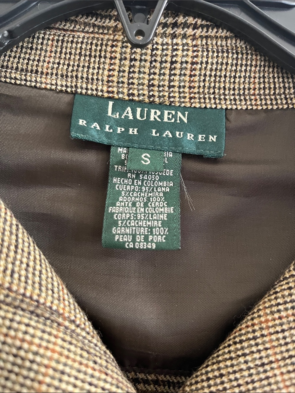 Vtg Lauren RL Plaid Wool Cashmere Tartan Houndstooth Shacket Elbow Patch Sz SM - Picture 4 of 7